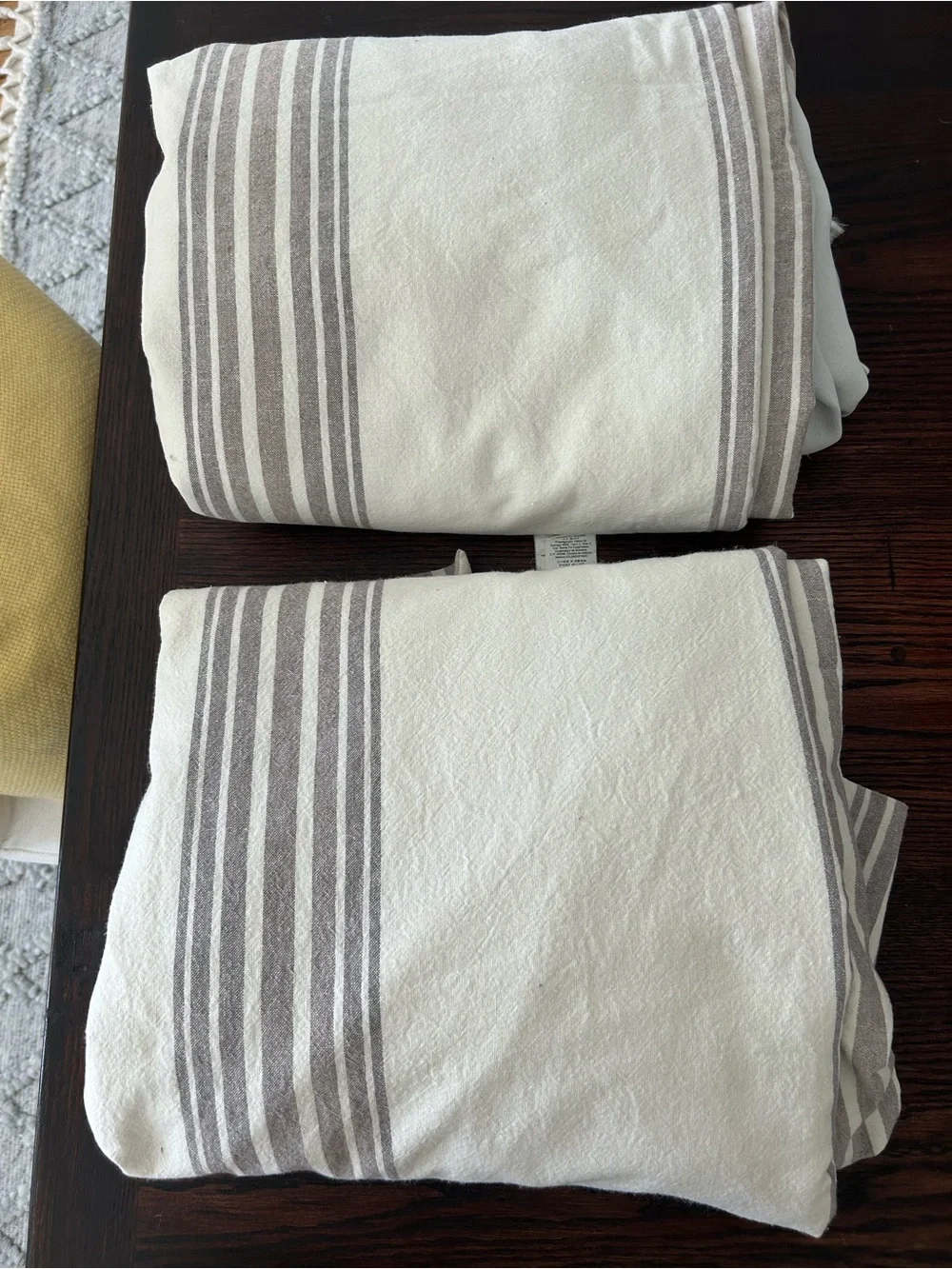 Pottery Barn Linen Blend Creamy White and Gray Striped Curtains (2) 50X80